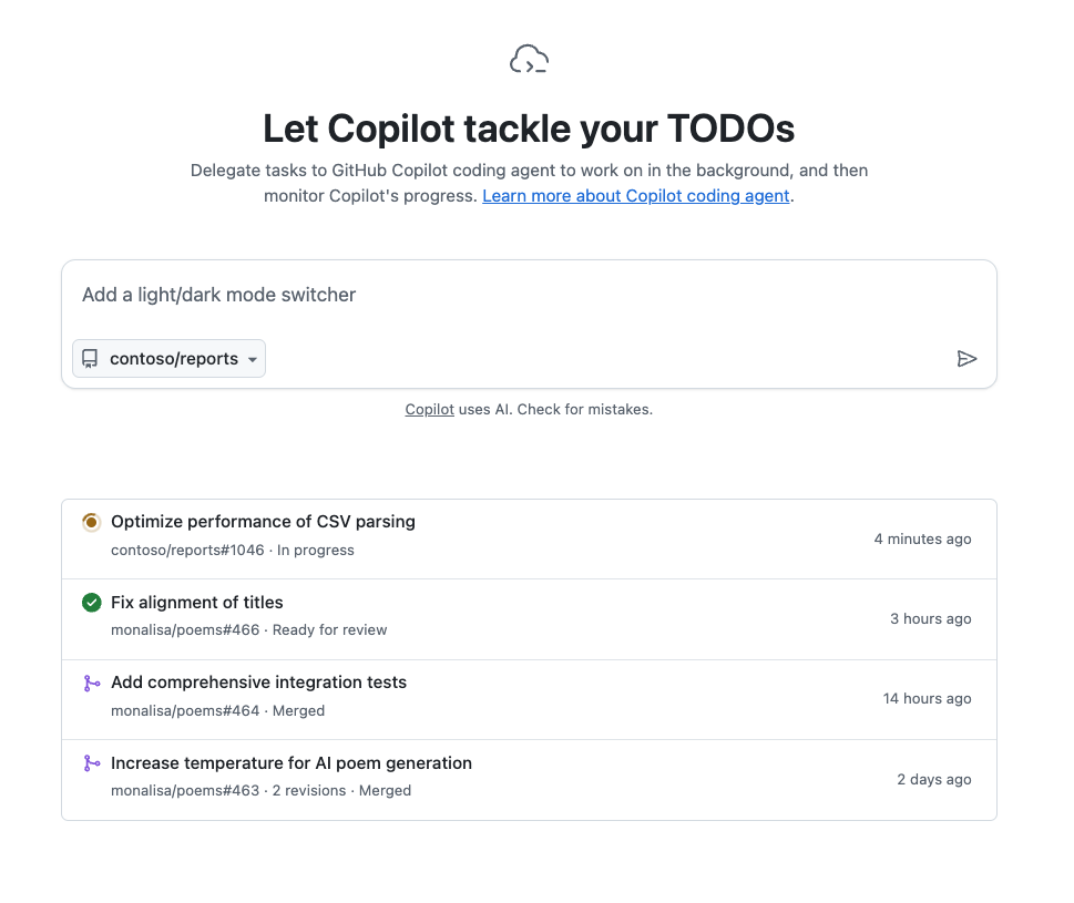 Screenshot of the Agents page with several sessions, including one currently in progress.