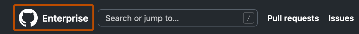 Captura de tela do cabeçalho de qualquer página no GitHub. O logotipo do GitHub e "Enterprise" são realçados com um contorno laranja.