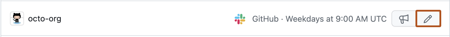 Screenshot of the settings for a personal account showing the name of a GitHub organization. An edit button with a pencil icon is outlined in orange.