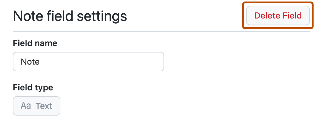 Capture d’écran montrant les paramètres d’un champ de note. Le bouton « Supprimer le champ » est mis en évidence avec un encadré orange.