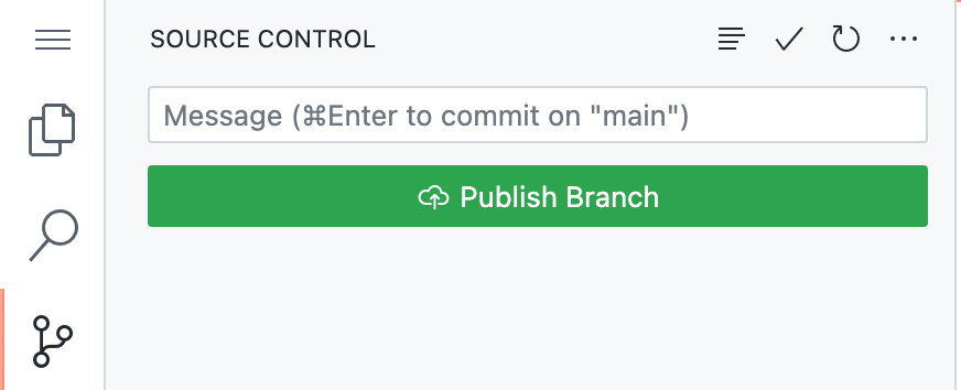 [ブランチを公開する] ボタンが表示されている [ソース管理] サイド バーのスクリーンショット。