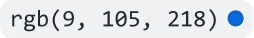Capture d’écran de Markdown GitHub rendu montrant comment la valeur RVB 9, 105, 218 apparaît avec un cercle bleu.