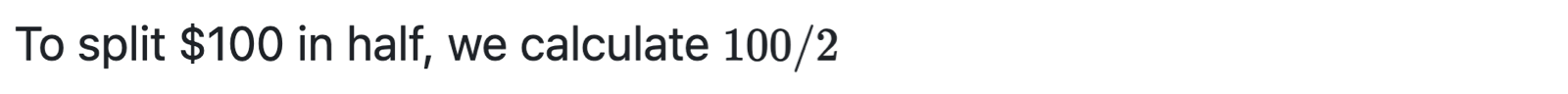 Screenshot of rendered Markdown showing how span tags around a dollar sign display the sign as inline text not as part of a mathematical equation.