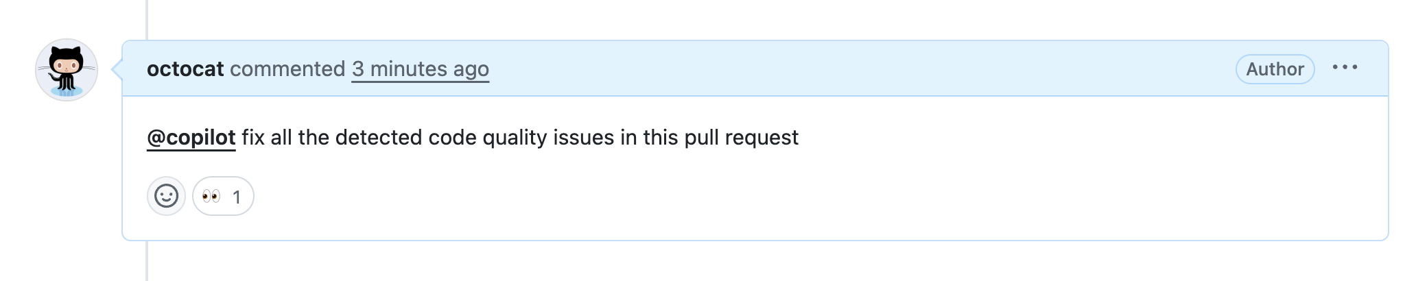 Screenshot showing a PR comment that invoked Copilot coding agent.