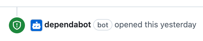 Dependabot アラートのタイムラインのスクリーンショット。