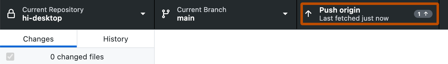 Captura de tela da barra de menus "Repositório". Um botão, rotulado "Push da origem", está destacado com um contorno laranja.