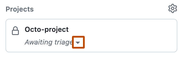 Captura de pantalla en la que se muestra la sección de proyectos en la barra lateral de una incidencia. La opción de evaluación de prioridades en espera aparece resaltada con un contorno naranja.